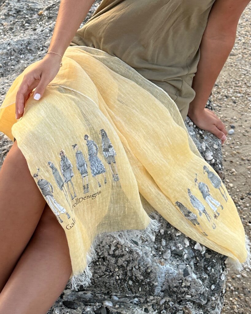 Linen Shawl with Illustrations