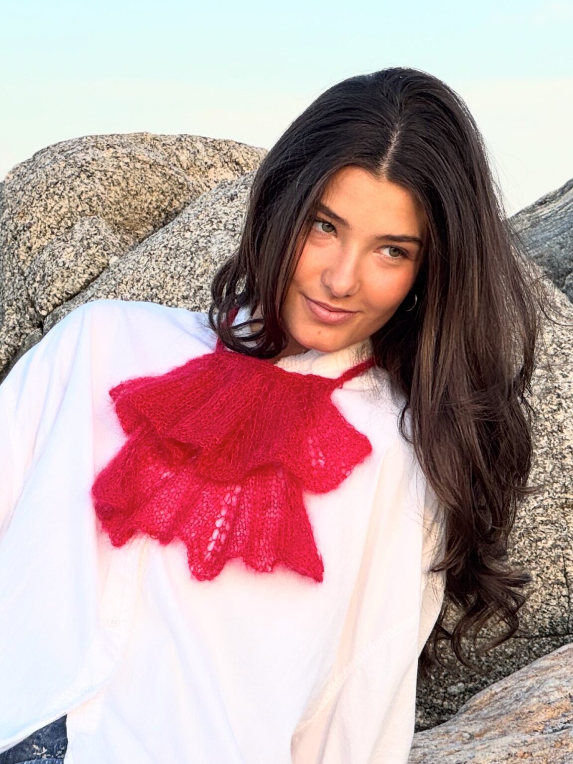 Signature hand knitted Jabot, Red by GalinaCarrollDesigns