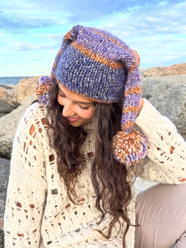 Hat with Oversized PomPom by GALINACARROLLDESIGNS
